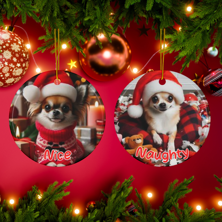 Chihuahua Naughty or Nice Dual Sided Christmas Ornament