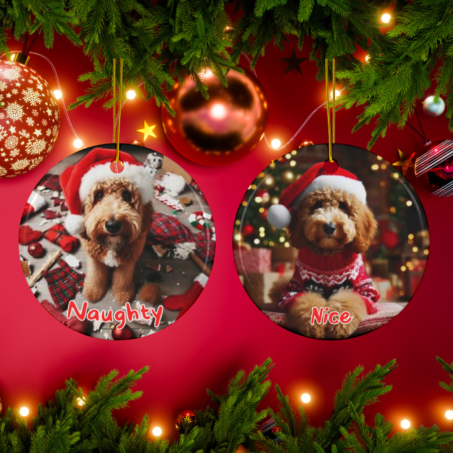 Doodle Naughty or Nice Dual Sided Christmas Ornament