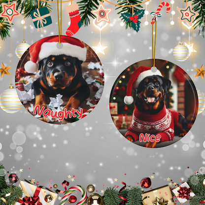 Rottweiler Naughty or Nice Dual Sided Christmas Ornament