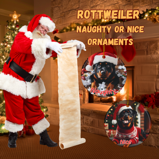 Rottweiler Naughty or Nice Dual Sided Christmas Ornament