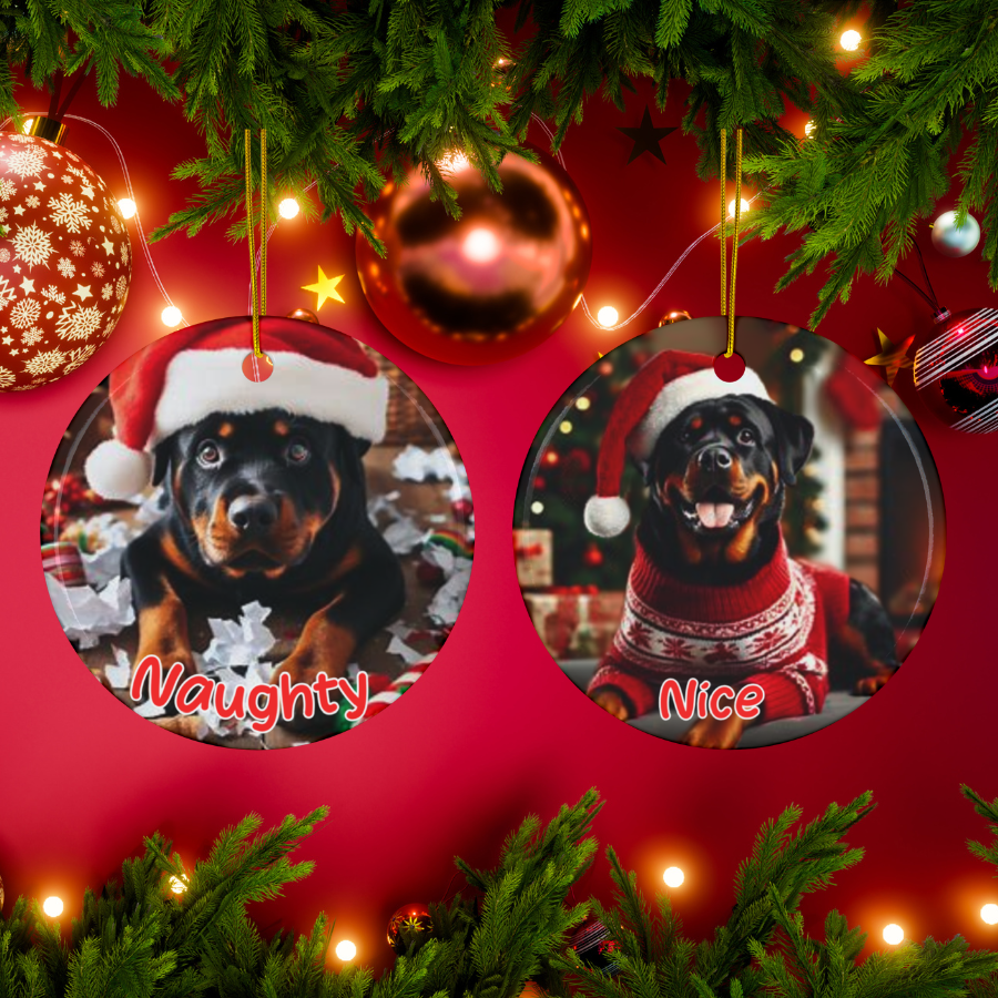 Rottweiler Naughty or Nice Dual Sided Christmas Ornament