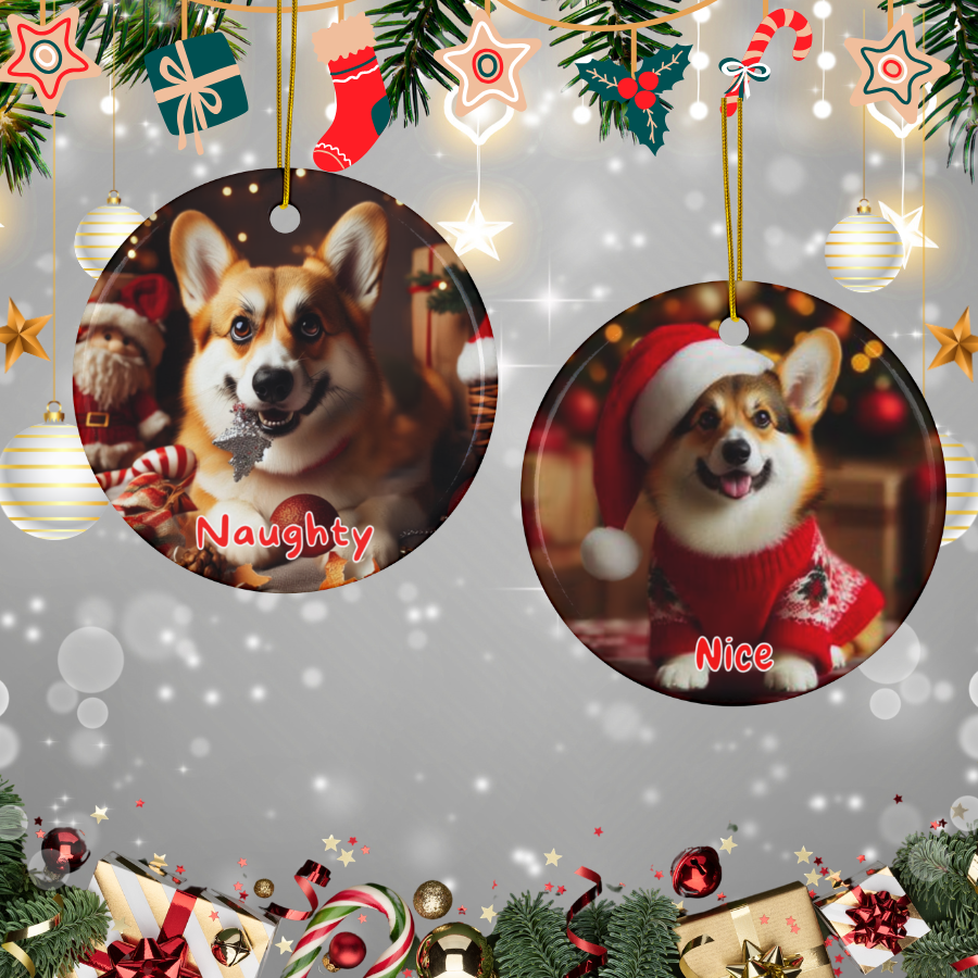 Corgi Naughty or Nice Dual Sided Christmas Ornament