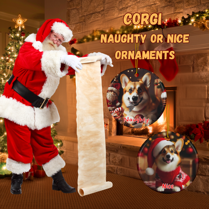 Corgi Naughty or Nice Dual Sided Christmas Ornament