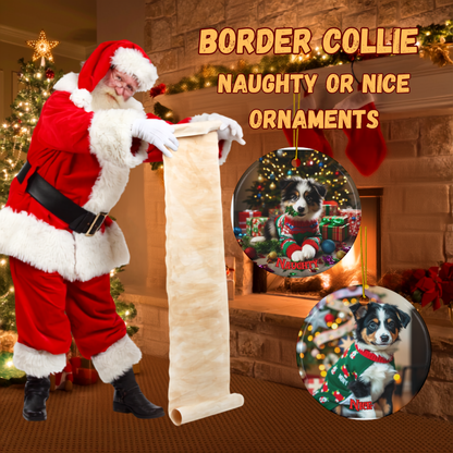 Border Collie Naughty or Nice Dual Sided Christmas Ornament