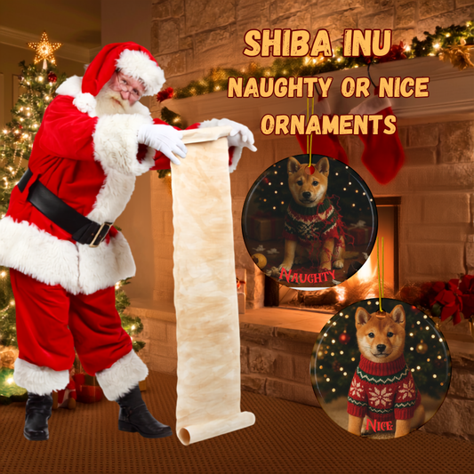 Shiba Inu Naughty or Nice Dual Sided Christmas Ornament