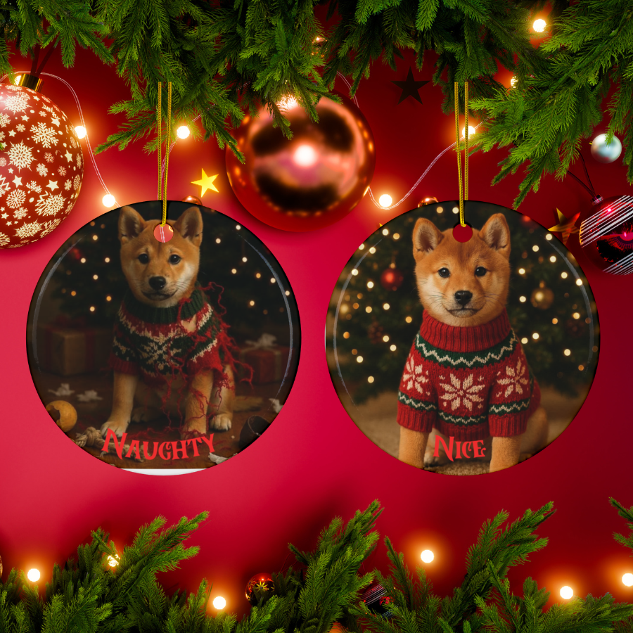 Shiba Inu Naughty or Nice Dual Sided Christmas Ornament