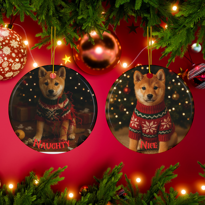 Shiba Inu Naughty or Nice Dual Sided Christmas Ornament