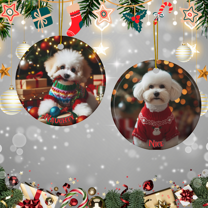 Bichon Frise Naughty or Nice Dual Sided Christmas Ornament