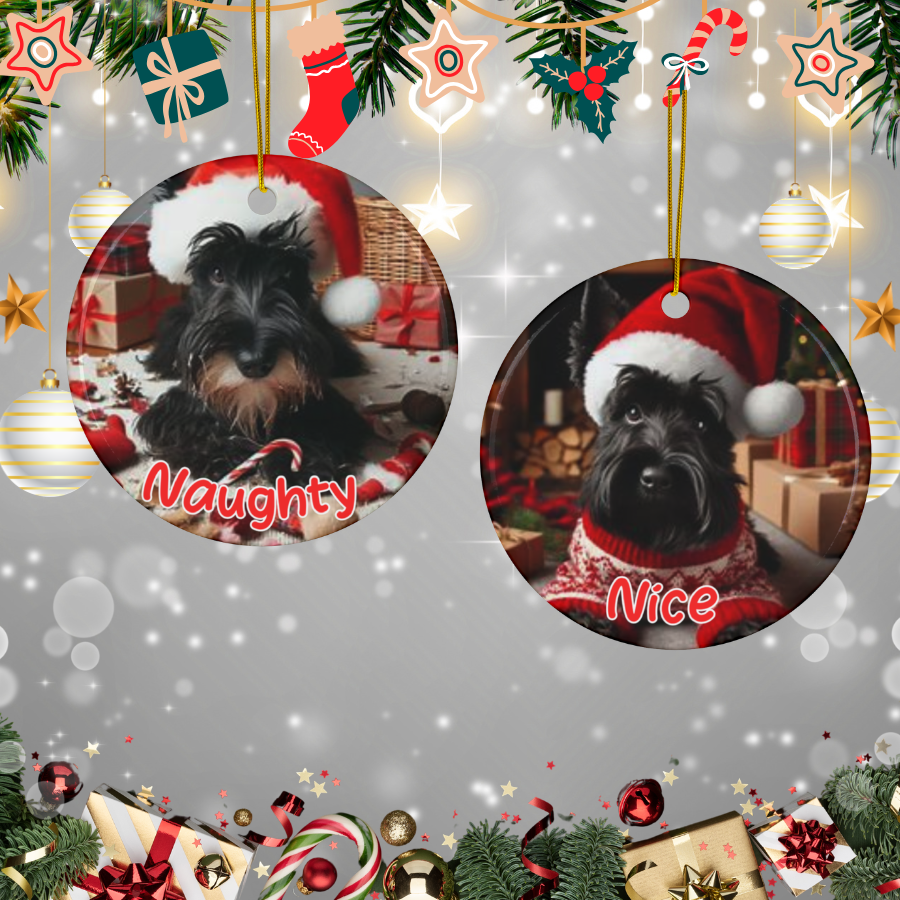 Scottish Terrier Naughty or Nice Dual Sided Christmas Ornament