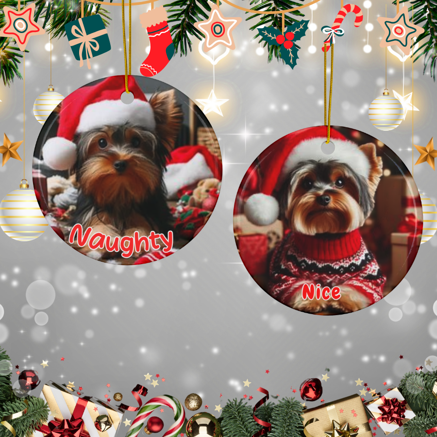 Yorkshire Terrier Naughty or Nice Dual Sided Christmas Ornament