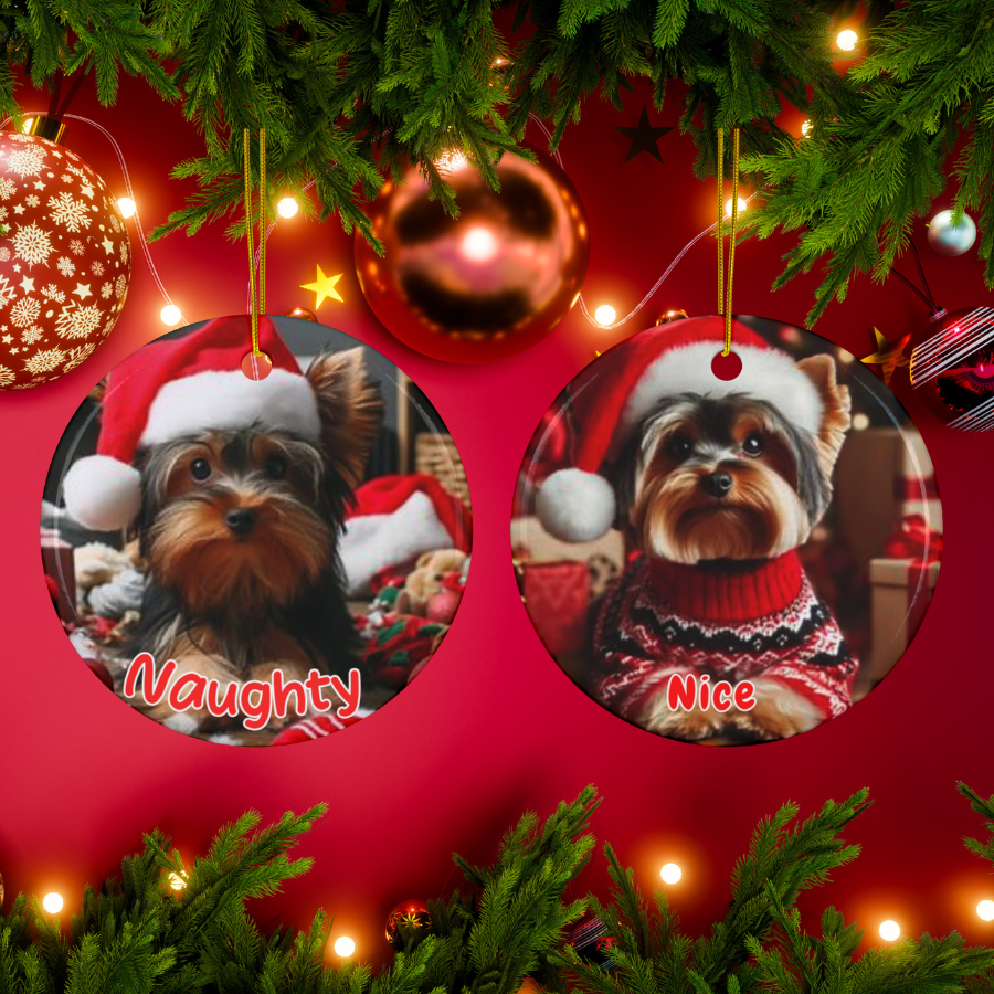 Yorkshire Terrier Naughty or Nice Dual Sided Christmas Ornament