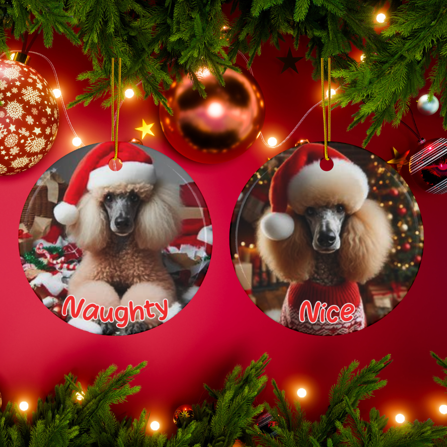 Standard Poodle Naughty or Nice Dual Sided Christmas Ornament