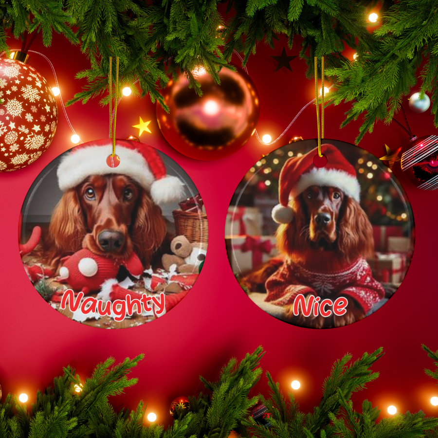 Irish Setter Naughty or Nice Dual Sided Christmas Ornament