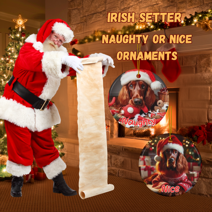 Irish Setter Naughty or Nice Dual Sided Christmas Ornament