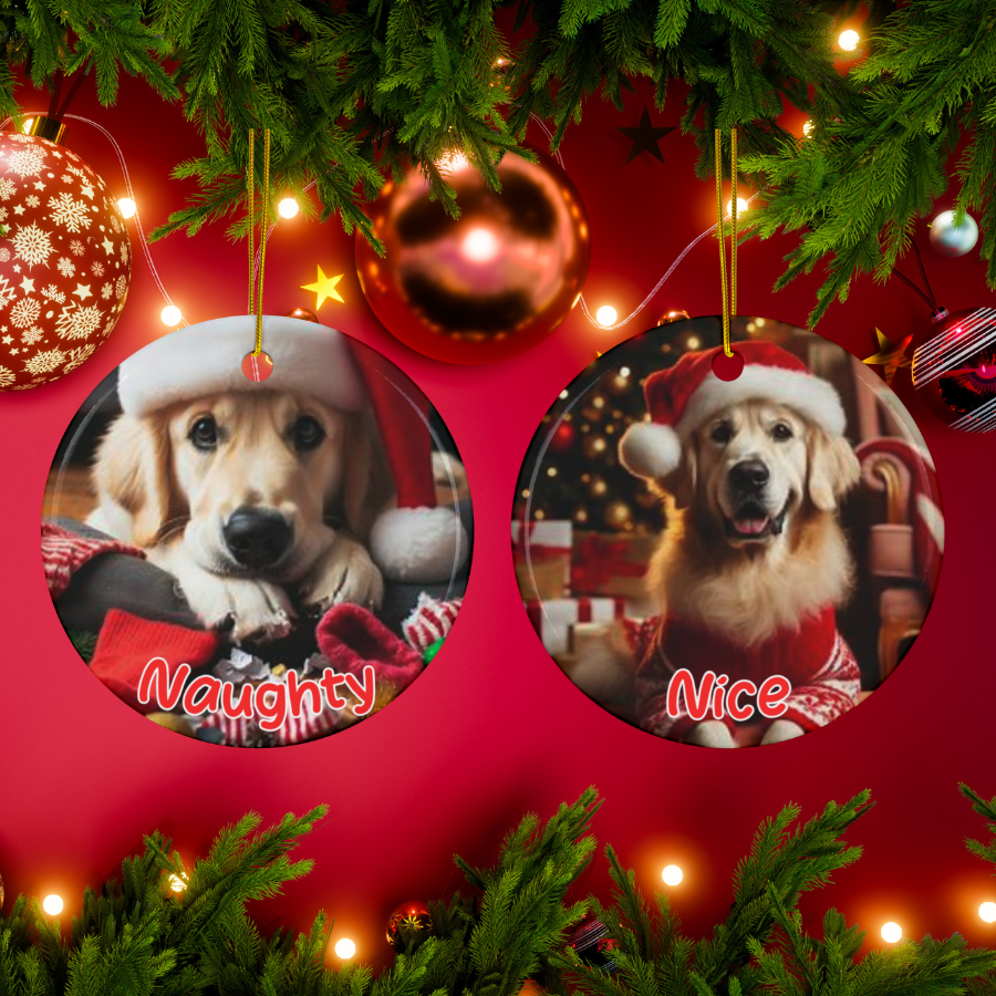 Golden Retriever Naughty or Nice Dual Sided Christmas Ornament