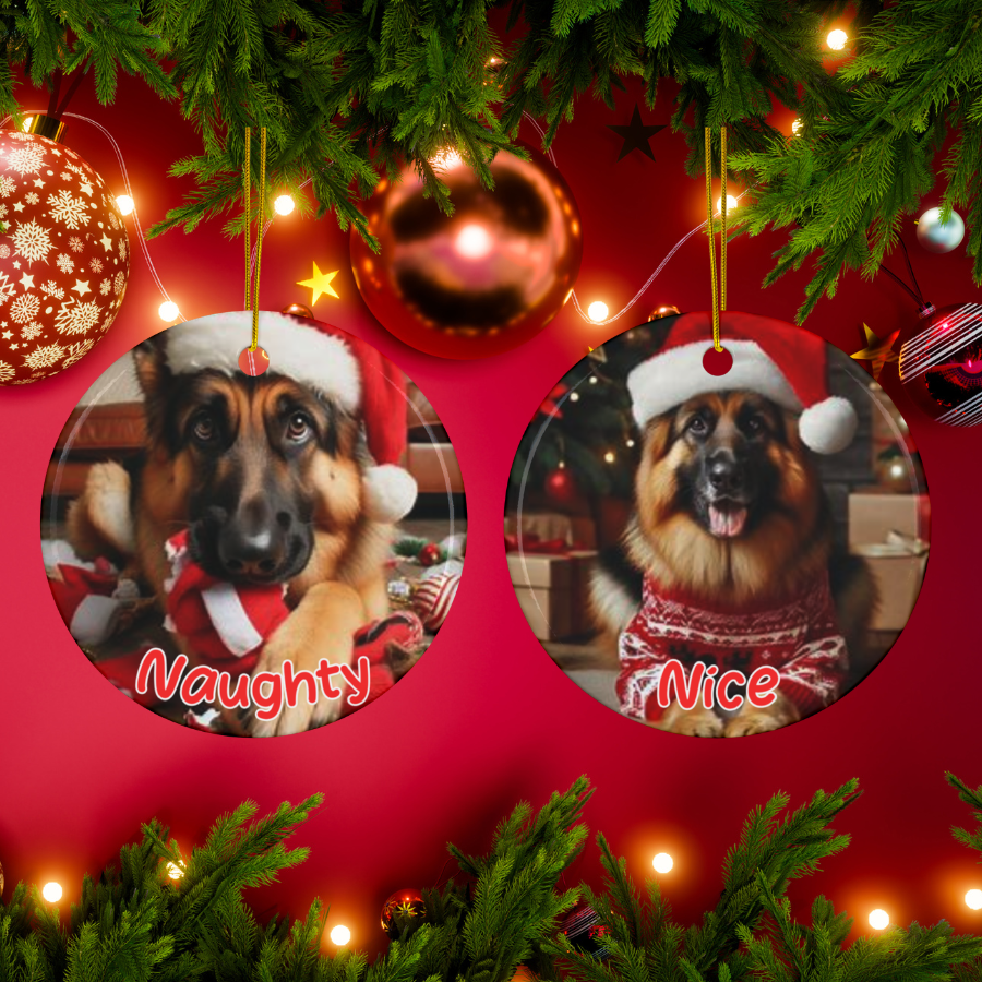 German Shepherd Naughty or Nice Dual Sided Christmas Ornament