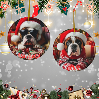 American Bulldog Naughty or Nice Dual Sided Christmas Ornament