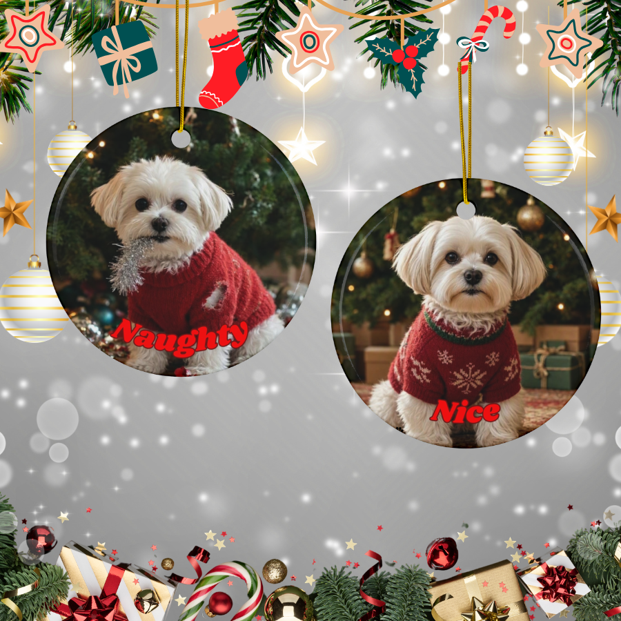 Maltese Naughty or Nice Dual Sided Christmas Ornament