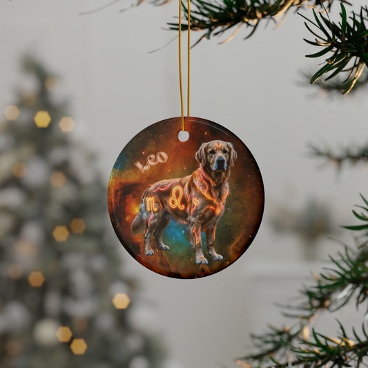 Golden Retriever Leo Zodiac Ceramic Ornament - Celestial Astrology Keepsake