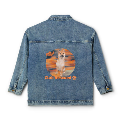 Women's Denim Jacket — 'Club Rescued' Shiba Inu Rescue Graphic Back Print