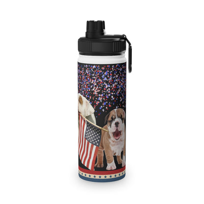 Patriotic American Bulldog Stainless Steel Water Bottle, Sports Lid