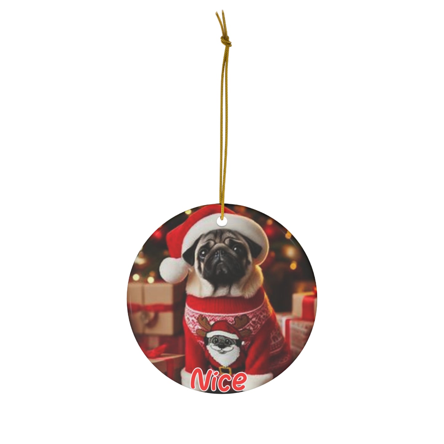 Pug Naughty or Nice Christmas Ceramic Ornament, 1-Pack