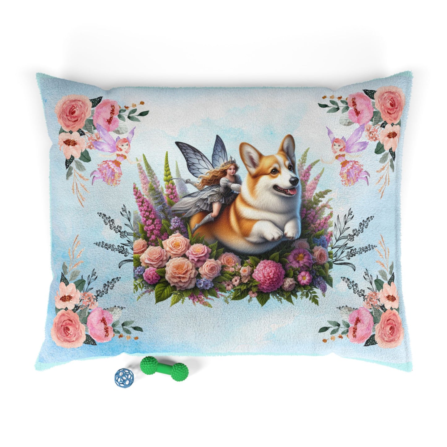 Corgi Fairytale Pet Bed - Soft Floral Dog Bed with Fairy Design