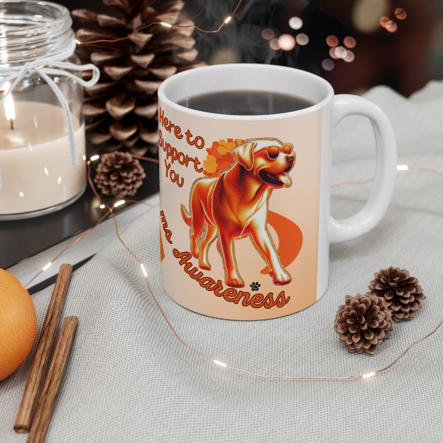 Labrador Retriever MS Awareness Ceramic Mug - "Here to Support You" Mobility Service Dog Coffee Cup