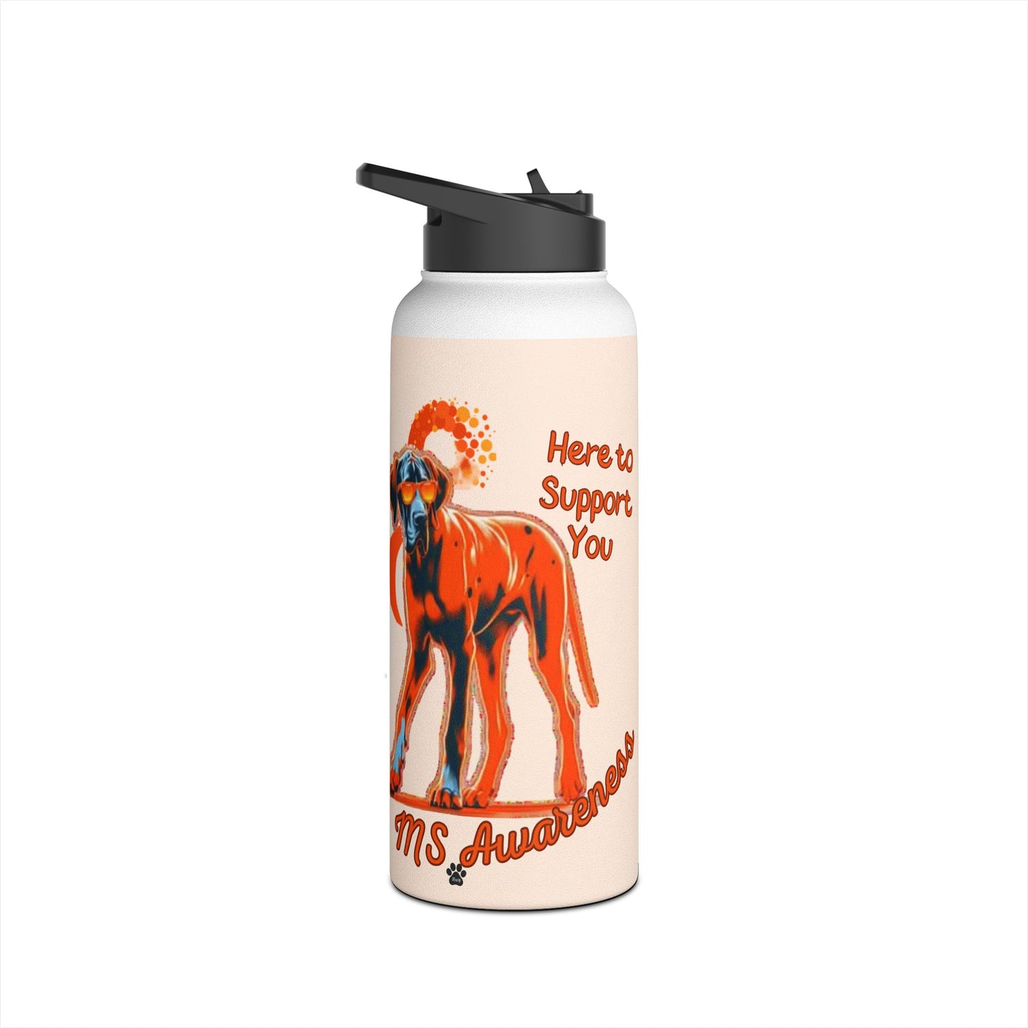 Great Dane "Here to Support You" MS Awareness Stainless Steel Water Bottle