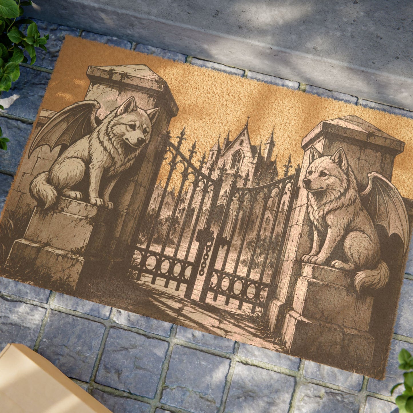 Pomsky Gargoyle Angel Gothic Protector Welcome Mat