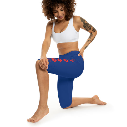 Paws and Hearts French Bulldog Capri Leggings Blue and Red