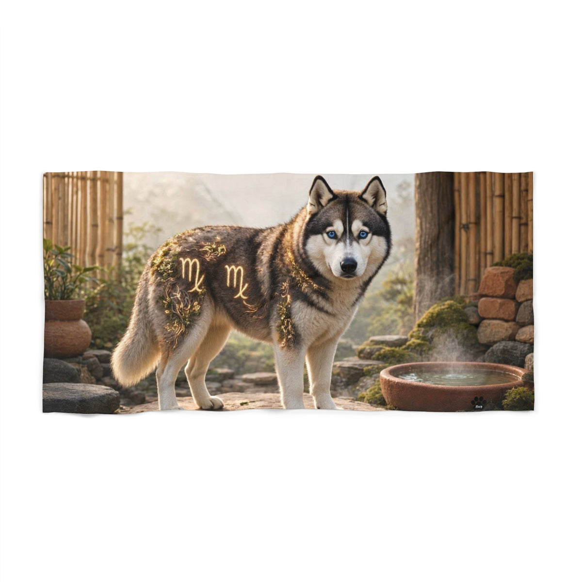 Virgo Siberian Husky Elements Beach Towel