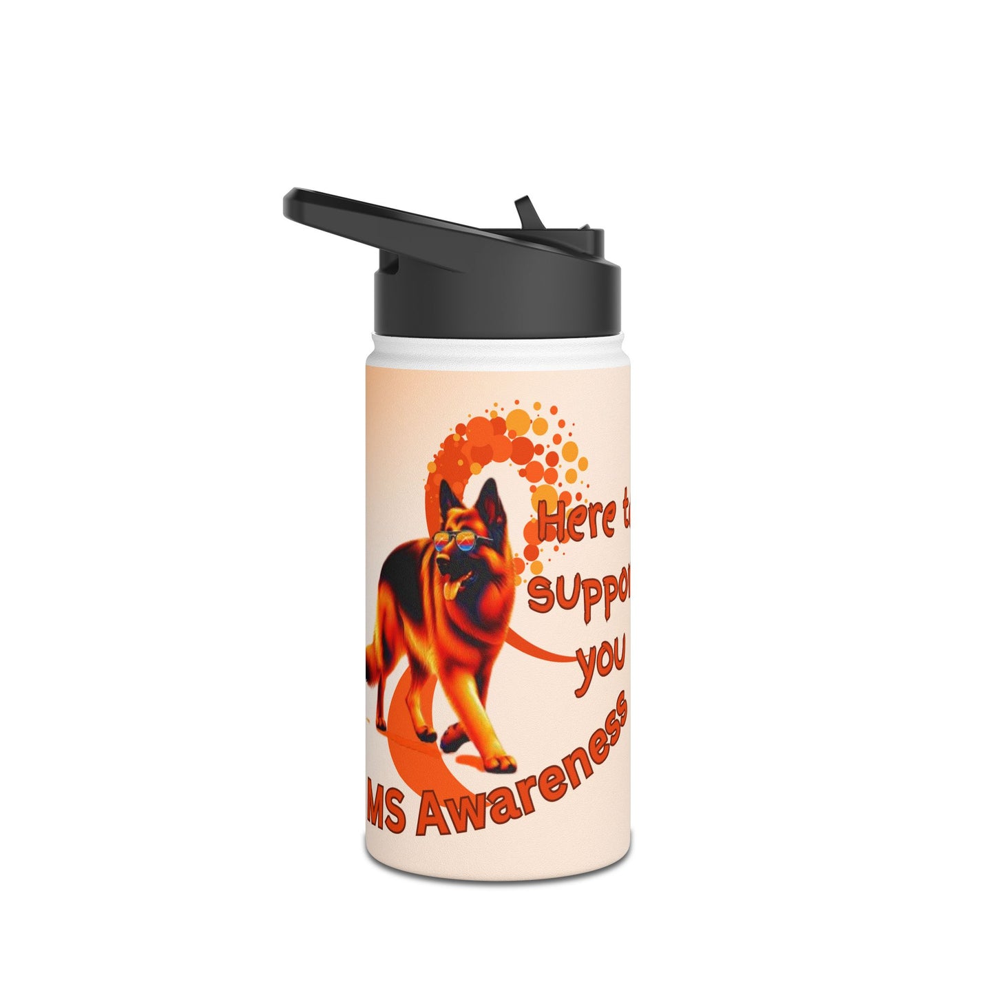 MS Awareness German Shepherd "Here to support you" Stainless Steel Water Bottle, Standard Lid