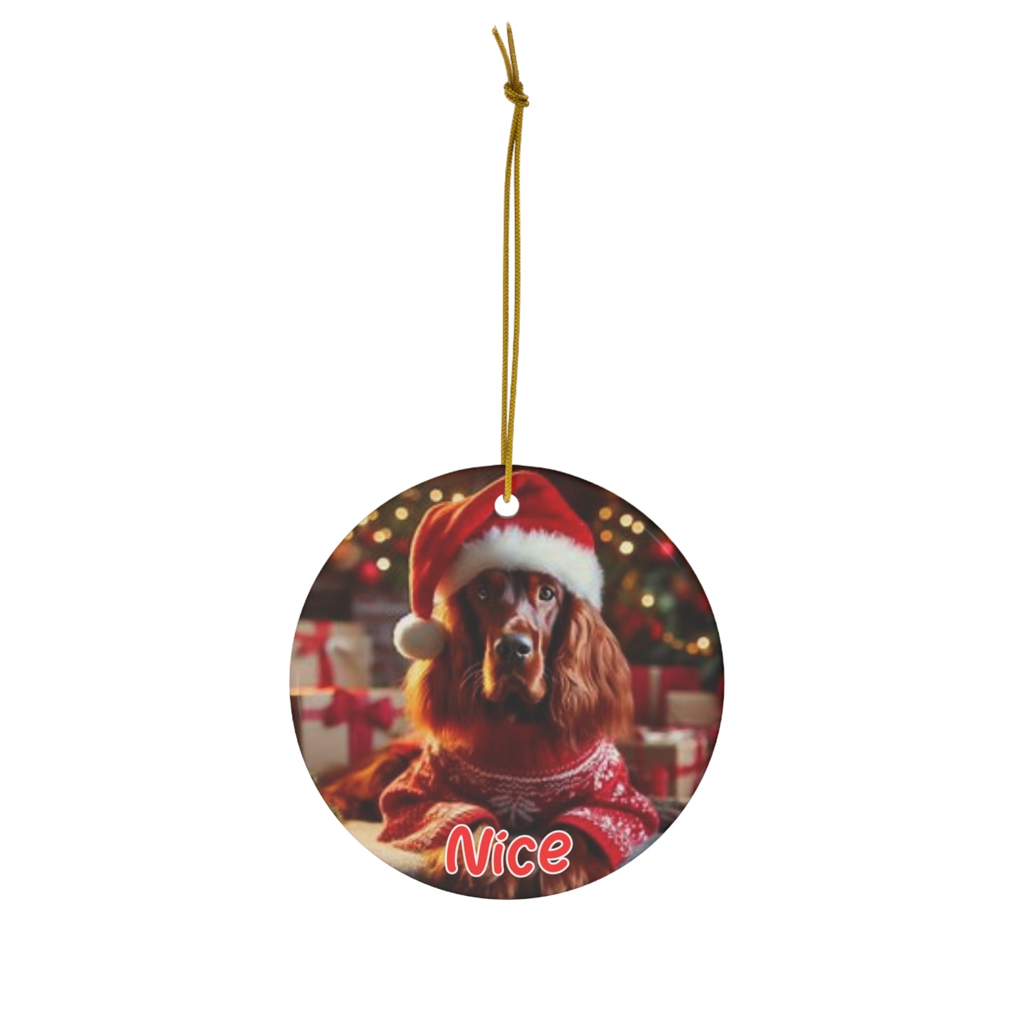 Irish Setter Naughty or nice Christmas Ceramic Ornament, 1-Pack