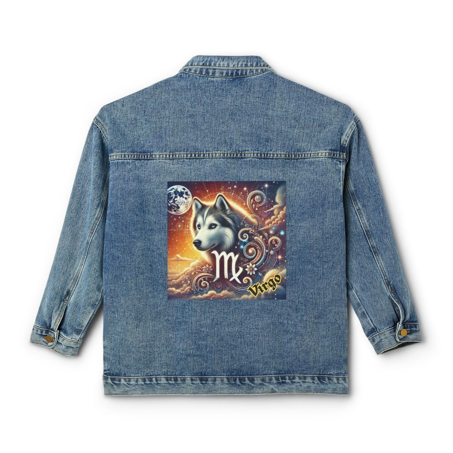 Virgo Siberian Husky Celestial Denim Jacket