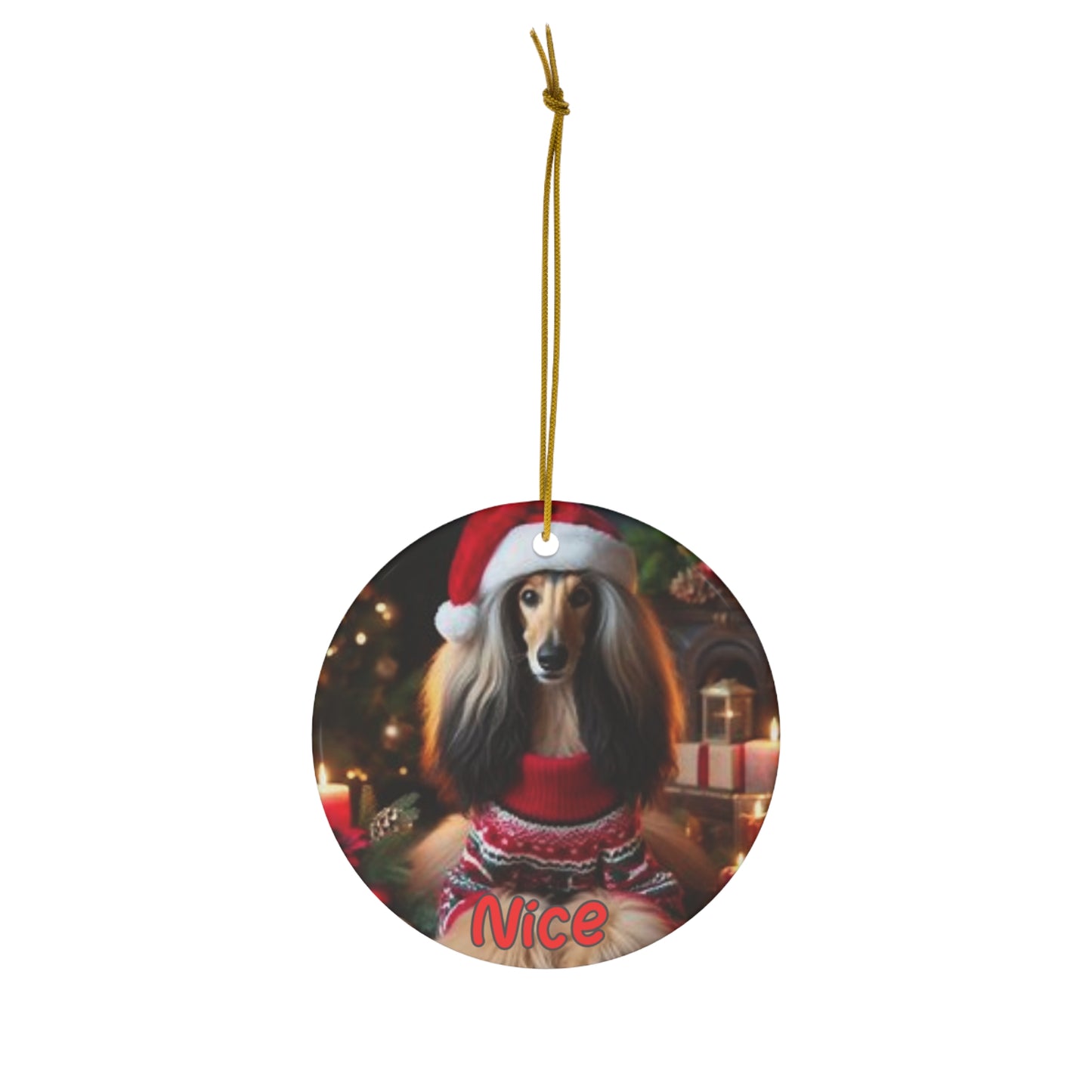 Ceramic Afghan Hound Ornament - Naughty & Nice Dog Holiday Decor