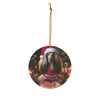 Ceramic Afghan Hound Ornament - Naughty & Nice Dog Holiday Decor
