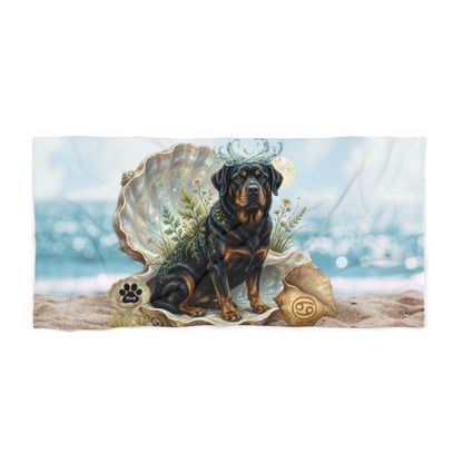Luxury Cancer Zodiac Rottweiler Beach Towel - Premium Ocean Water Element Astrology Towel