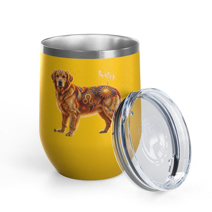 Leo Elements Collection Golden Retriever 12oz Stainless Steel Wine Tumbler