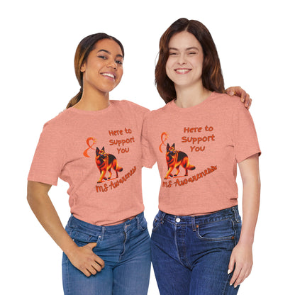 MS Awareness German Shepherd Orange Ribbon Support Design T-shirt.