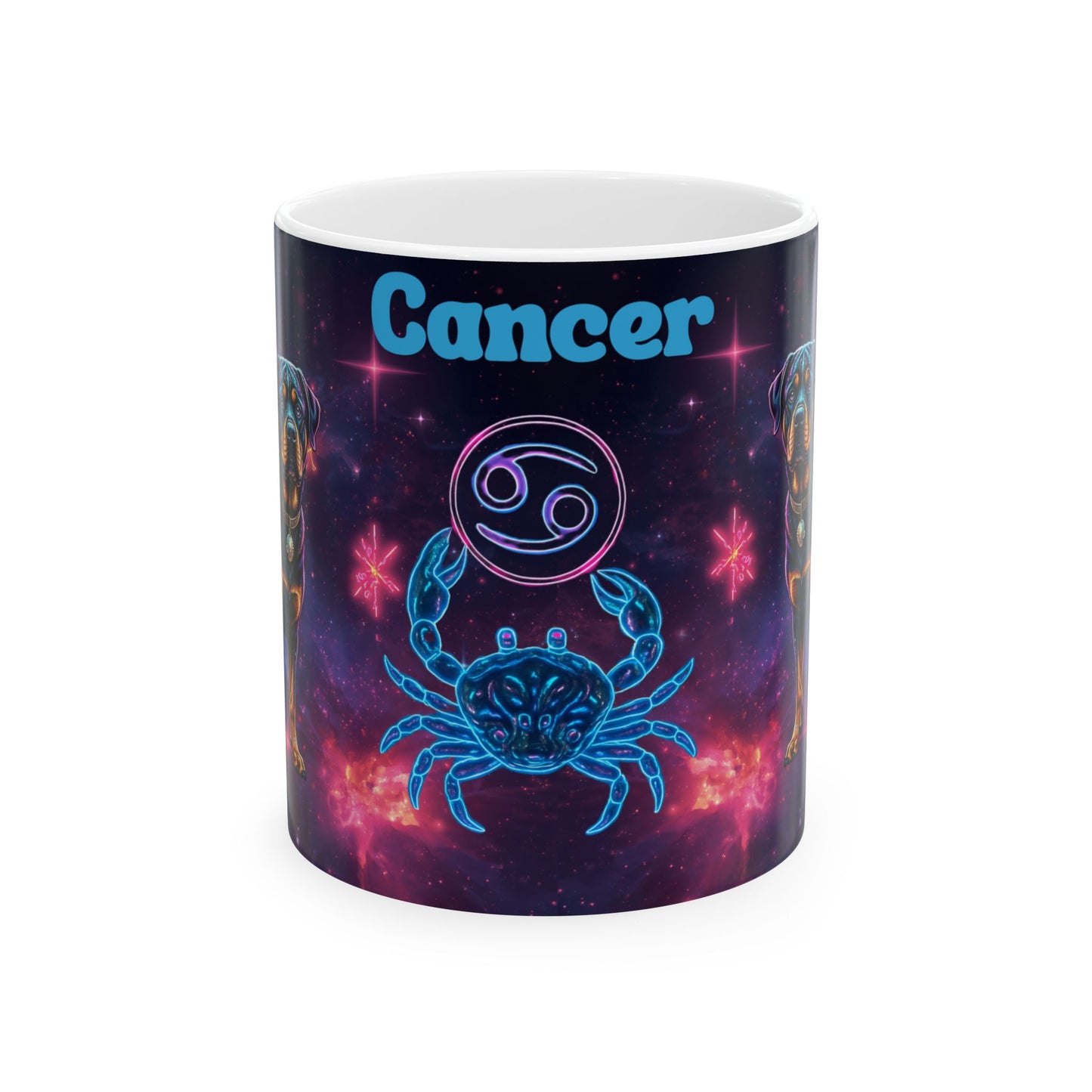 Cancer Zodiac Rottweiler Ceramic Coffee Mug – Celestial Galaxy Dog Art Gift