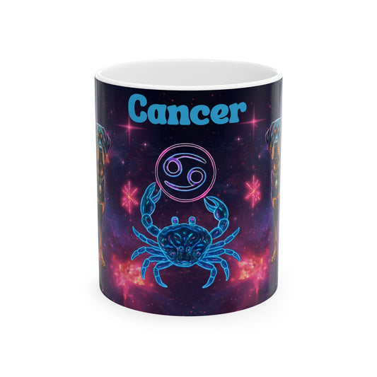 Cancer Zodiac Rottweiler Ceramic Coffee Mug – Celestial Galaxy Dog Art Gift