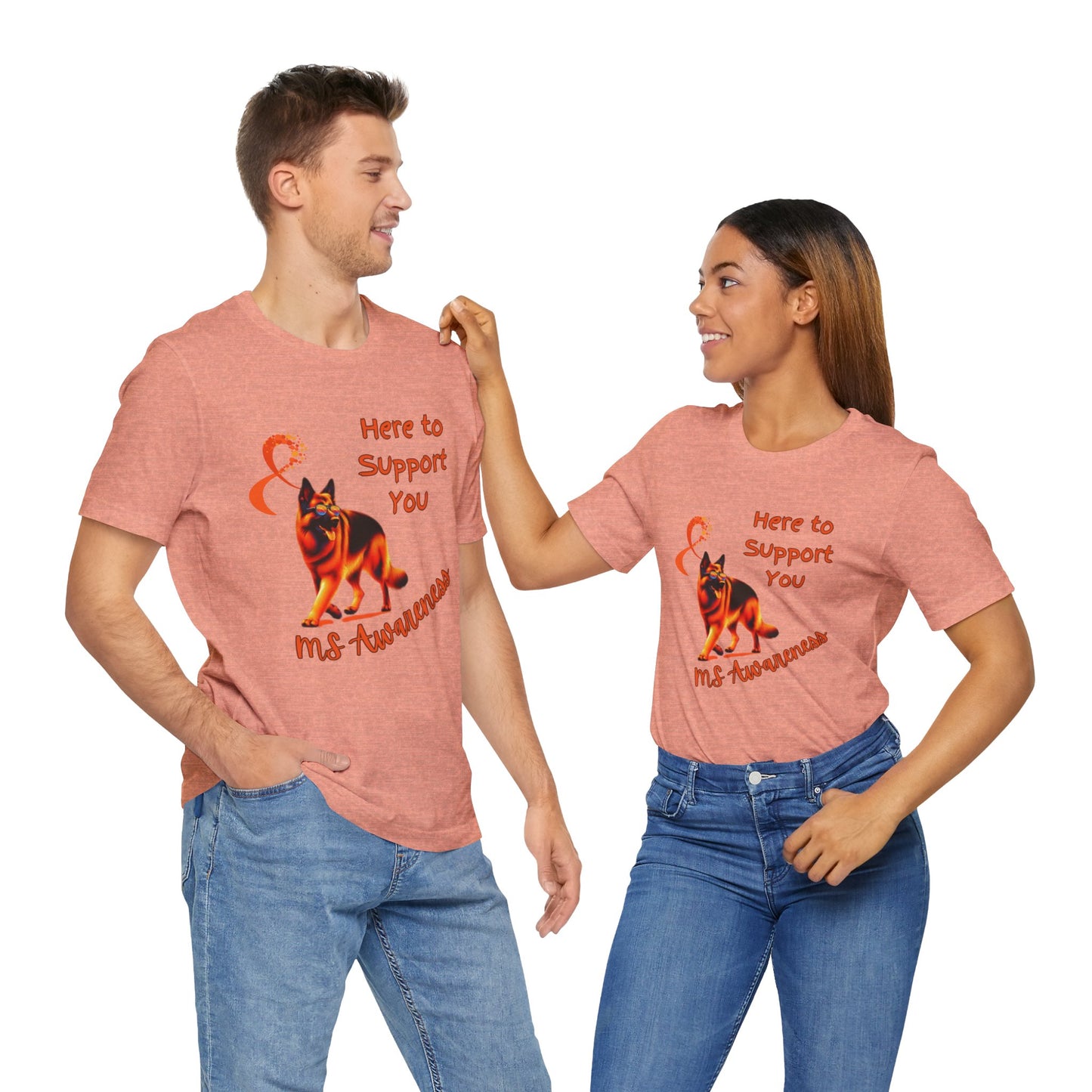 MS Awareness German Shepherd Orange Ribbon Support Design T-shirt.