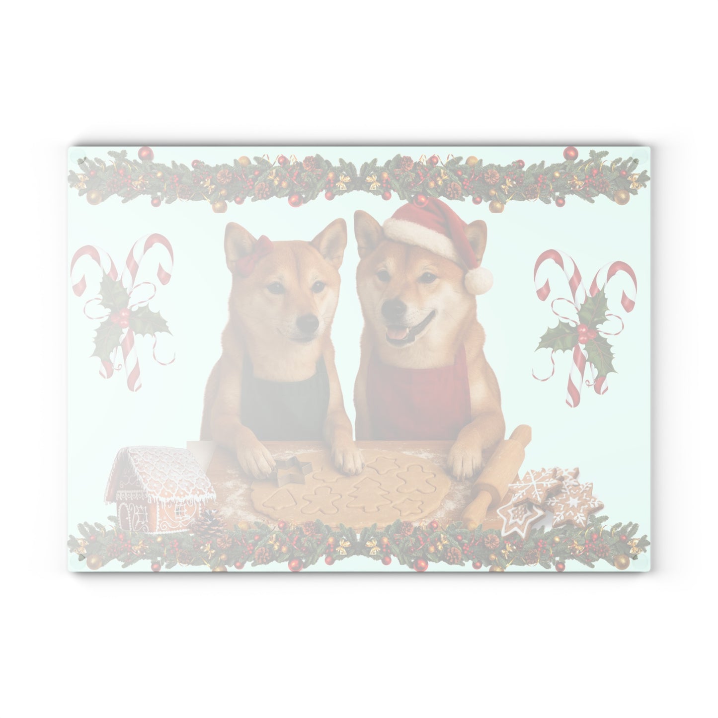 Shiba Inu Christmas Cookie Bakers Glass Cutting Board