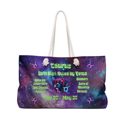 Celestial Zodiac Taurus Weekender Bag Boxer Neon Surreal Taurus Symbol Zodiac Dog Breeds
