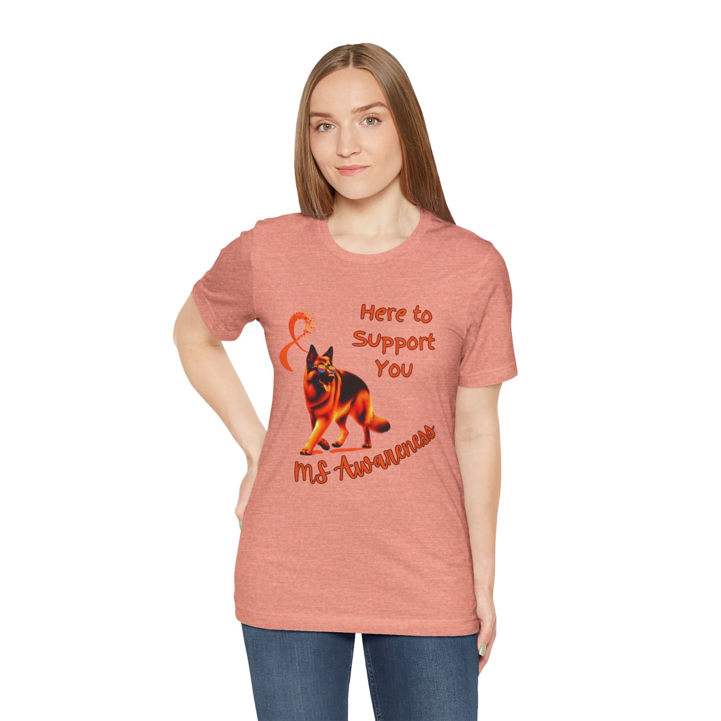 MS Awareness German Shepherd Orange Ribbon Support Design T-shirt.