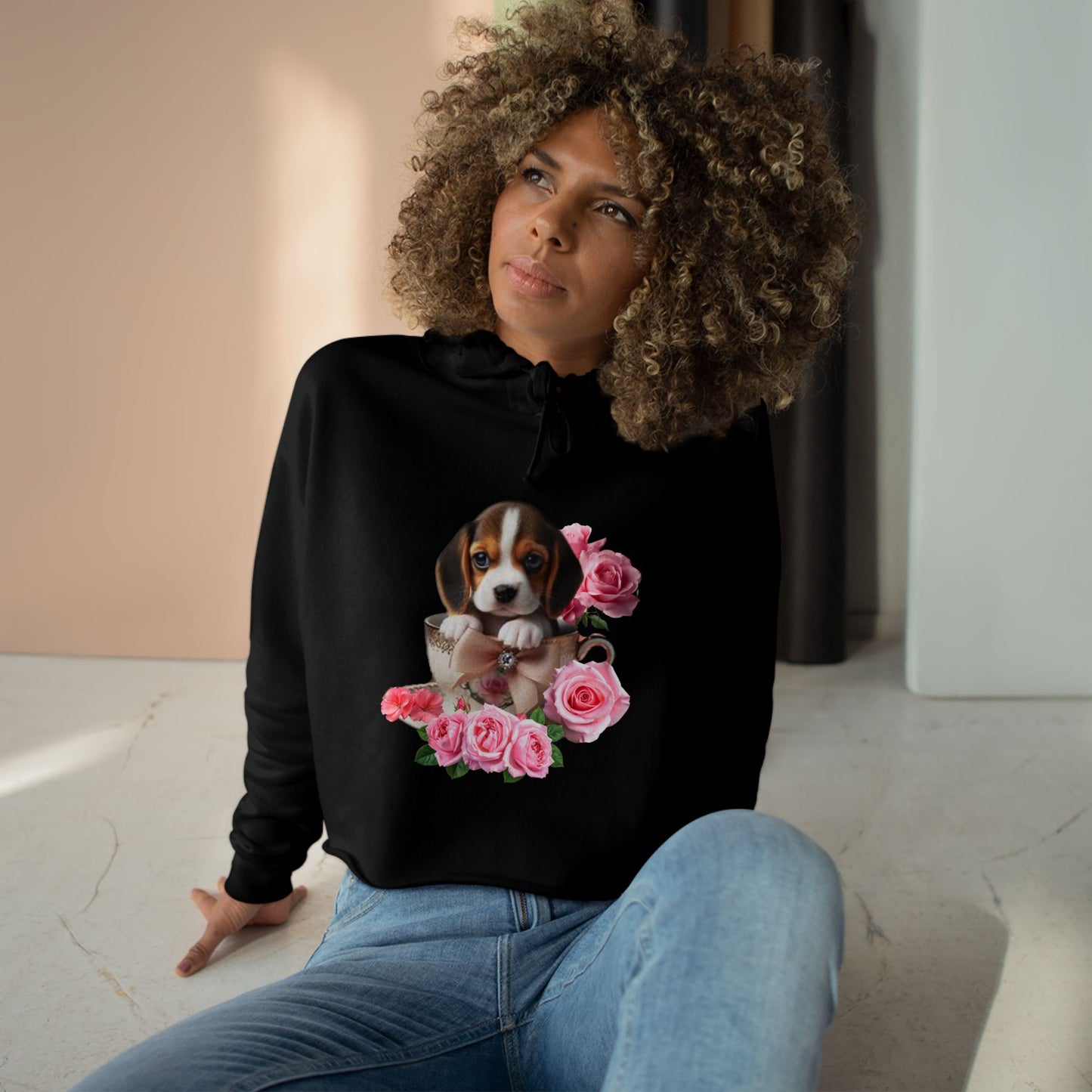 Too Cute Beagle Teacup Puppy Cropped Hoodie
