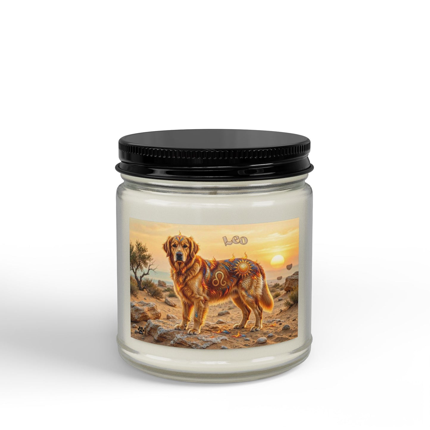 Golden Retriever Scented Soy Candle — Amber Jar with Black Lid (4oz & 9oz)