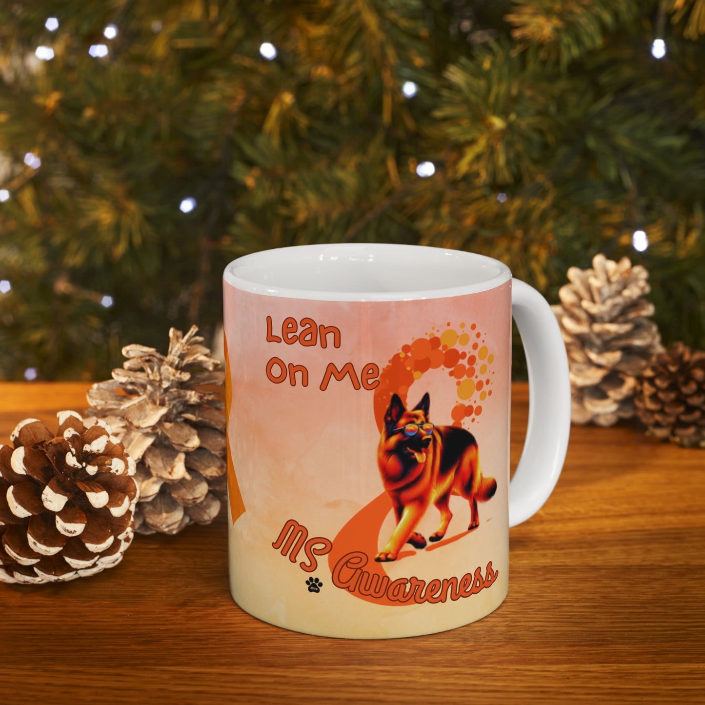 German Shepherd MS Awareness Ceramic Mug - "Lean on Me" Mobility Service Dog Coffee Cup
