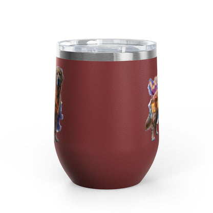 Leo Zodiac Golden Retriever Wine Tumbler – 12oz Insulated Stainless Steel Stemless Cup & Dog Lover Gift